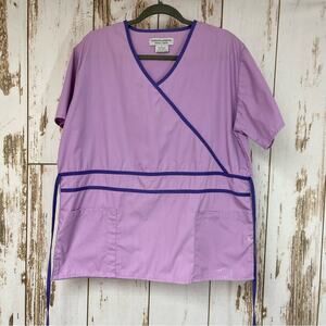 Natural Uniforms, Natural Comfort, Purple Scrub Top, Size Large Faux Wrap